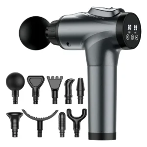 Pistola de Masaje Muscular Eléctrica 30 Velocidades 9 Cabezales